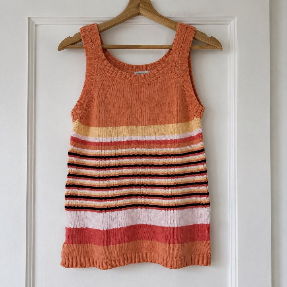 Vintage Jeanne Pierre Striped Knit Sweater Tank Top Orange‎ Y2K Cotton Small